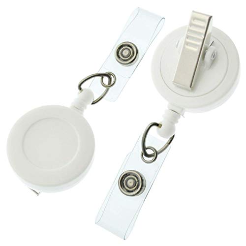 25 Pack - Premium Retractable Badge Reels with Alligator Swivel Clip on Back by Specialist ID (White)