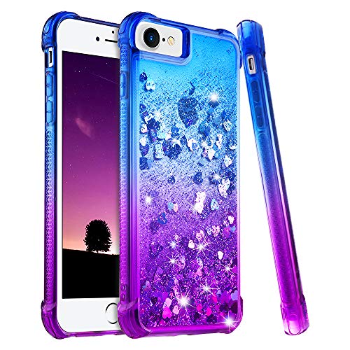 Ruky iPhone 6 6S 7 8 Case, iPhone 6s Glitter Case, Gradient Quicksand Series Bling Flowing Liquid Floating Girls Women Phone Case for iPhone 6/6s/7/8/SE 2020 & SE 2022 4.7" (Blue Purple)