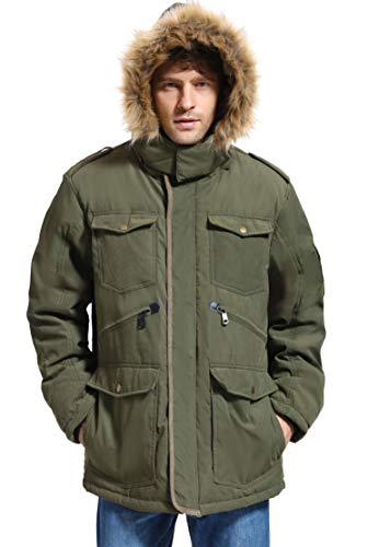 Yozai Men's Winter Jacket Military Warm Fleece Coat with Detachable Hooded Outwear, 334 Black, Large