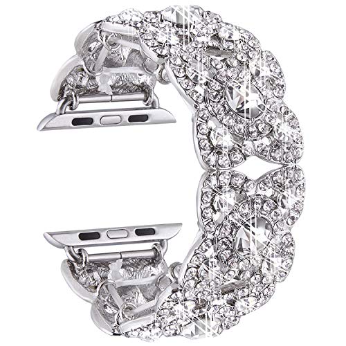 VIQIV Bling Bands for Compatible with Apple Watch 42mm 44mm 45mm 49mm Ultra Iwatch Series 8 7 6 5 4 3 2 1, Diamond Rhinestone Stainless Steel Metal Bracelet Wristband Strap for Women Silver