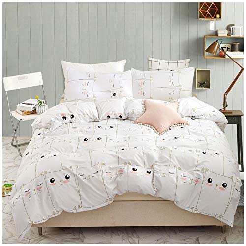 Book Cover YZZ COLLECTION Kids Twin Bedding Duvet Cover Set,Premium Microfiber,Mini Cats Pattern On Comforter Cover-3pcs:1x Duvet Cover 2X Pillowcases,Comforter Cover with Zipper Closure