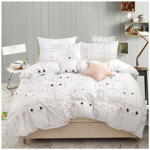 YZZ COLLECTION Kids Twin Bedding Duvet Cover Set,Premium Microfiber,Mini Cats Pattern On Comforter Cover-3pcs:1x Duvet Cover 2X Pillowcases,Comforter Cover with Zipper Closure
