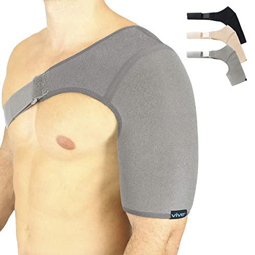 Vive Shoulder Brace - Rotator Cuff Compression Support - Men, Women, Left, Right Arm Injury Prevention Stabilizer Sleeve Wrap - Immobilizer for Dislocated AC Joint, Labrum Tear Pain (Gray)