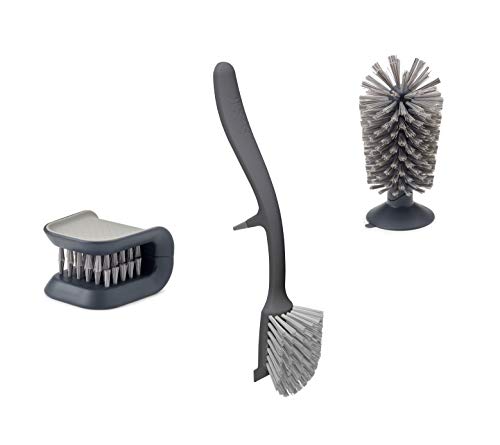 Joseph Joseph 96014 Kitchen Set Knife and Cutlery Cleaner Dish Glass Brush, 3-piece, Gray