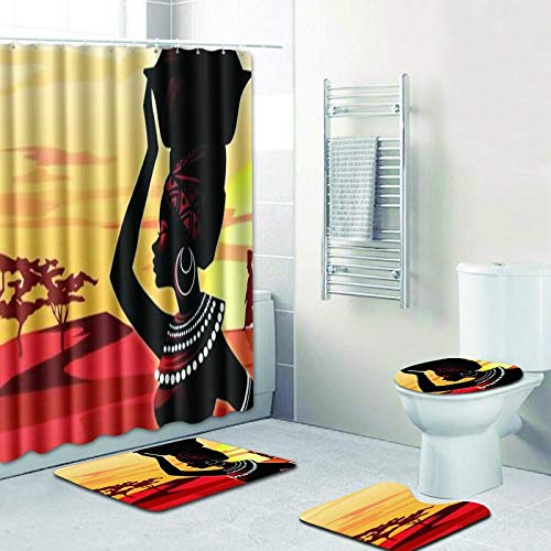 Worry-freepurchase Traditional African American Women Watercolor Portrait Picture Print Waterproof Fabric Polyester Shower Curtain