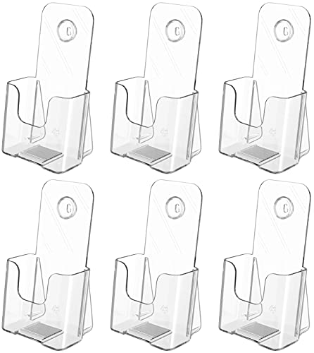 MaxGear 6 Pack Acrylic Brochure Holder, Trifold 4 inches Wide Pamphlet Holder Plastic Brochure Holder Wall Mount Clear Countertop Organizer Literature Holders Flyer Holder Plastic Display Stand