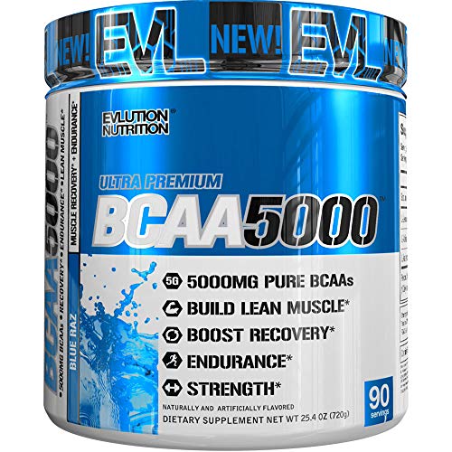 Evlution Nutrition BCAA5000 Powder 5 Grams of Premium BCAAs (90 Servings, Blue Raz)