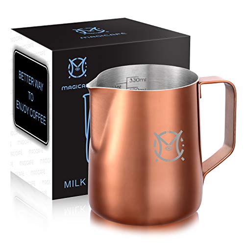 Magicafé Milk Frothing Frother Pitcher - with Measurement Line Inside Latte Art Espresso Coffee Milk Frother 12oz Copper