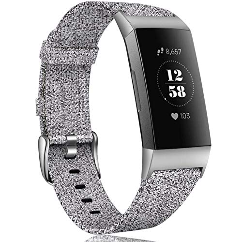 Maledan Bands Compatible with Charge 4/Charge 3/Charge 3 SE Fitness Activity Tracker for Women Men, Breathable Woven Fabric Replacement Accessory Strap, Light Grey, Large