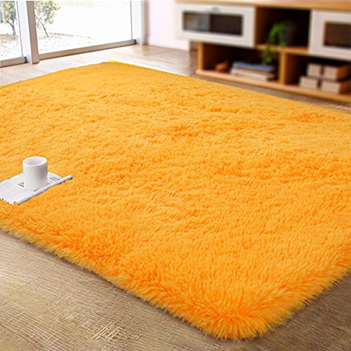 Book Cover ACTCUT Ultra Soft Indoor Modern Area Rugs Fluffy Living Room Carpets for Children Bedroom Home Decor Nursery Rug 4x5 Feet, Orange