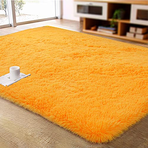 ACTCUT Ultra Soft Indoor Modern Area Rugs Fluffy Living Room Carpets for Children Bedroom Home Decor Nursery Rug 4x5 Feet, Orange