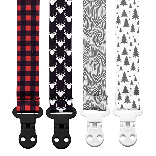 Book Cover Stadela Baby Pacifier Clip Leash Soothie Teething Ring and Teether Toy Holder for Boy 4 Pack Baby Shower Birthday Gift Set Lumberjack Hunting Deer Woodland Forest Buffalo Check Plaid