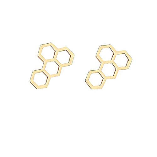 RUIZHEN Simple Hexagon Honeycomb Earrings Bee Hive Stud Earrings for Girls
