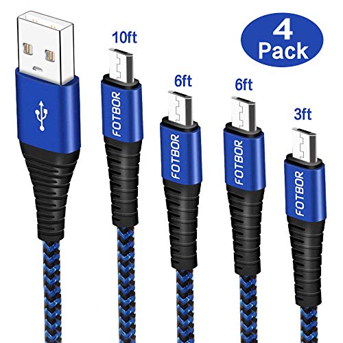 Kindle Fire Charger Cord Replacement, MIUOLV 4 Pack 3ft 2x6ft 10ft Nylon Braided Cable for Amazon Fire Tablet HD HDx, Fire HD 8 7 10 Kids Edition, All New Fire TV Pendant Stick, E-Readers,Blue Black