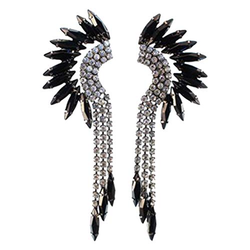 Harmily 1 Pair Women Wing Tassel Rhinestone Earrings Elegant Girl Long Drop Ear Rings Lady Jewelry for Wedding Party