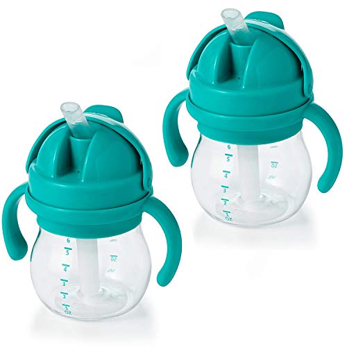 OXO TOT Transitions Straw Cup with Removable Handles, Teal, 6 Ounce (2 Pack)