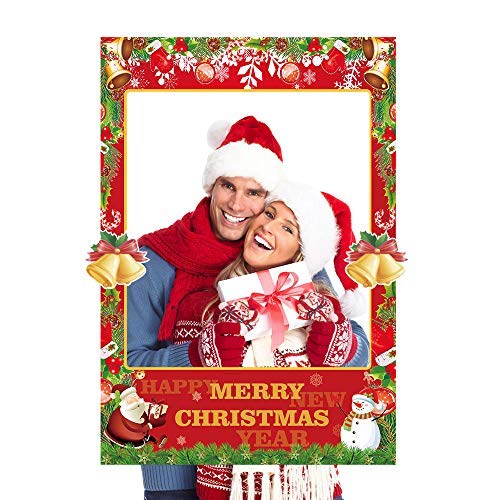 Omgouue 2 in 1 Christmas Photo Booth Props Frame Party Supplies - Christmas New Year Party Decorations