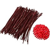 Brown Pipe Cleaners Chenille Stems and Red Pom Poms Fluffy Pompoms for Christmas Reindeer Crafts DIY Making Party Supplies(300 Pieces Set)