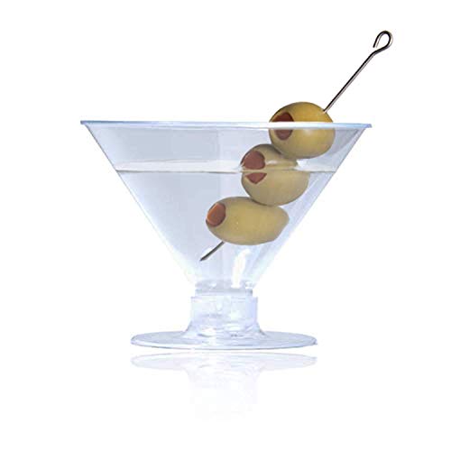 Disposable Plastic Cups Martini Glass |Superior Quality Crystal Clear Smooth-Rim | 2 Piece Flute Base Reusable | Events Weddings Graduations Parties Picnics | 25 Pack Bundle Value Best (Martini)