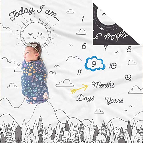 Book Cover Double Sided Monthly Baby Milestone Blanket- Month Blanket for Baby Pictures | Photo Blanket with Baby Photo Props | Monthly Blankets for Newborns | Baby Boy Girl Milestone Blanket (Black and White)