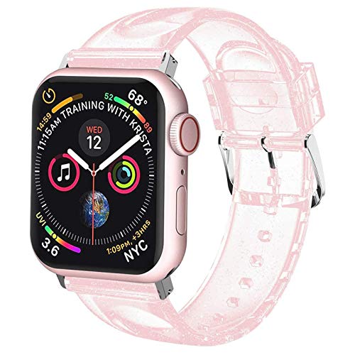 iiteeology Compatible with Apple Watch Band 38mm 40mm 41mm, Women Glitter Soft Silicone Sports iWatch Band Strap for Apple Watch Series 8/7/6/SE/5/4/3/2/1 - Pink/Silver