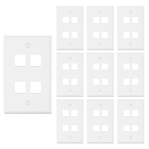 VCE 10 Pack 4-Port Keystone Wall Plate Keystone Jack Modular Inserts- White UL Listed