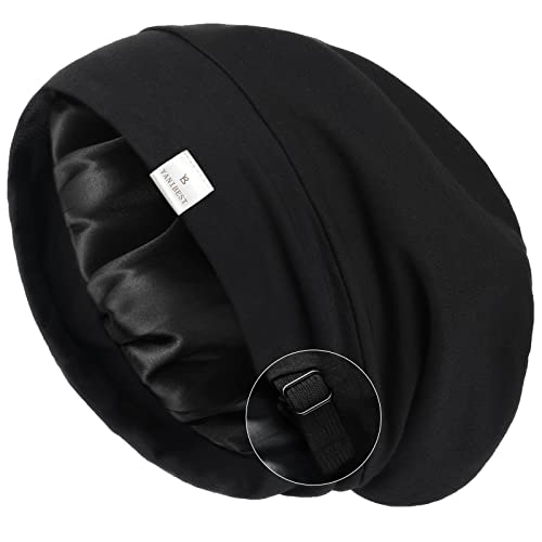 Book Cover YANIBEST Silk Satin Bonnet Hair Cover Sleep Cap - Adjustable Stay on Silk Lined Slouchy Beanie Hat for Night Sleeping