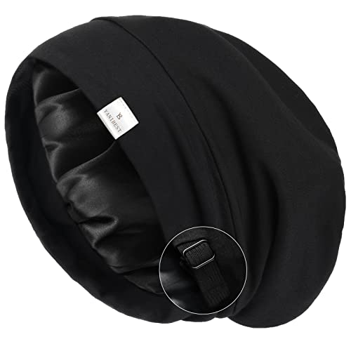 YANIBEST Silk Satin Bonnet Hair Cover Sleep Cap - Adjustable Stay on Silk Lined Slouchy Beanie Hat for Night Sleeping
