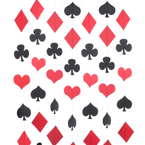 MOWO Casino Paper Garland Las Vegas Theme Party Hanging Decoration,3'' in Diameter,10-feet (Black,red,2pc)
