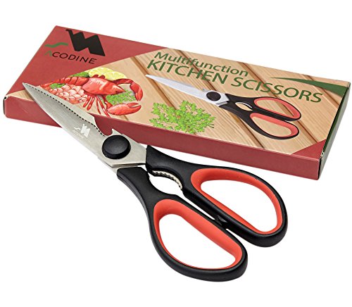Book Cover Heavy Duty Kitchen Shears - Come Apart Stainless Steel Blades, Comfort Rubber Grip Handles with Bottle Opener and Nutcracker - Multipurpose Scissors for Chicken, Meat Fish and Herbs - Acodine