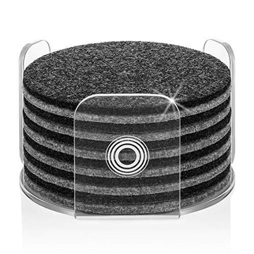 Coasters for Drinks with Modern Acrylic Holder | Absorbent Felt Coaster Set of 12 | Perfect Gifs for Women & Men | Protects Your Table & Desk | Home Design Color MIX (Charcoal/Gray)