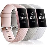 Wepro Waterproof Bands Compatible with Fitbit Charge 4 / Charge 3 / Charge 3 SE for Women Men, 3-Pack Replacement Wristbands for Fitbit Charge 3 / Charge 4, Small, Gray, Pink Sand, White