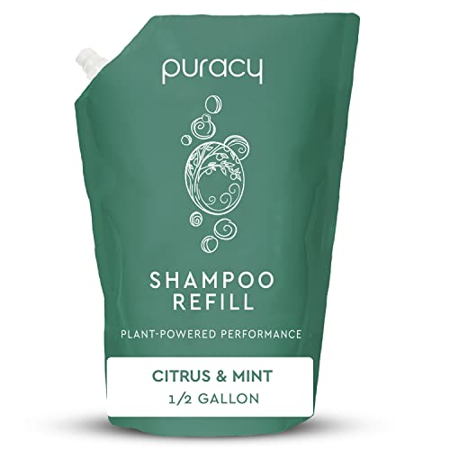 Puracy Natural Shampoo Refill, 64 Fl Oz, Hair Stays Cleaner Longer with LexFeel N5, Color-Safe Sulfate-Free, Â½ Gallon Bulk Pouch
