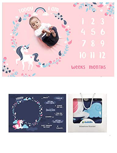 Baby Monthly Milestone Blanket Girl | Markers and Headband Included | Gift-Ready Box | Premium Ultra Soft Warm Minky Fleece | Large 40X60 Thick Newborn Photography Props Backdrop |Shower Gifts-Idea