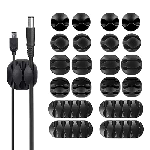 20 Pack Black Viaky Cable Clips Desk Cord Organizing Wire Holder System Adhesive Cord Hooks - Home Office, Self Adhesive Cord Holders Desk Cable Organizer