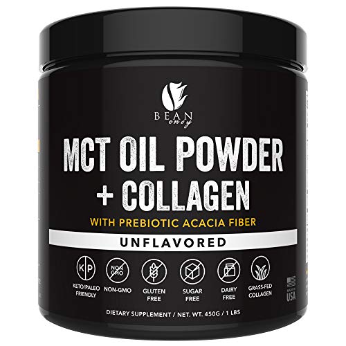 MCT Oil Powder + Collagen + Prebiotic Acacia Fiber - 100% Pure MCT's - Perfect for Keto - Energy Boost - Nutrient Absorption - Healthy Gut Support - Unflavored