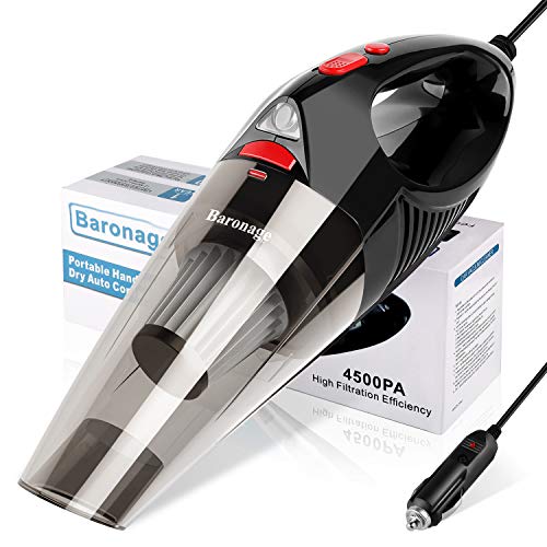 Car Vacuum Cleaner High Power - Baronage Corded Portable Auto Car Vac with LED Light, DC 12V Mini Handheld Vacuum Cleaner for Quick Car Cleaning (Red)