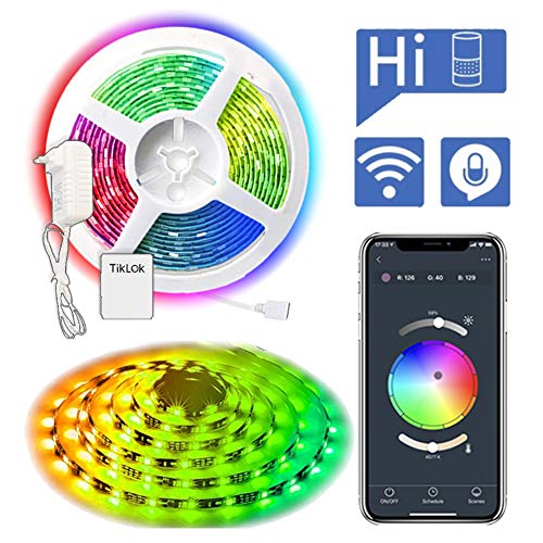 TikLok Smart LED Strip Lights, WiFi RGBW 1400 Lumens Wireless Smart Phone APP Control Kit 16.4ft (5M) 300 LEDs 5050 Waterproof IP65, Work with Alexa and Google Assistant, Android and iOS