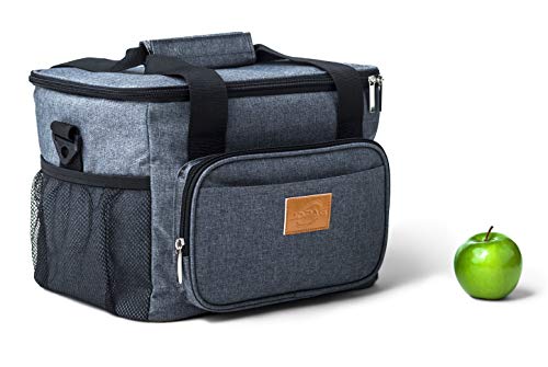 Large Adults Lunch Bag 15L-24Can Thermal Insulated Reusable, Heavy-Duty Leakproof Cooler Lunch Box For Men, Women Work Picnic bbq Camping Beach Hiking Gift (Grey).