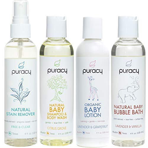 Book Cover Puracy Organic Baby Care Gift Set, Travel Size Natural Lotion, Stain Remover Various (Pack of 4)