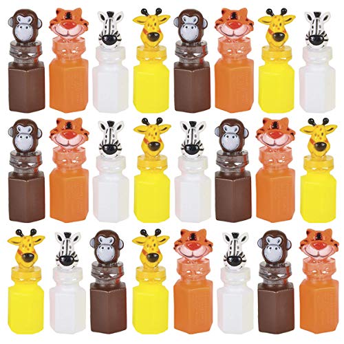 Kicko - 3 Inch Zoo Animal Bubble Bottle - 24 Pieces of Assorted Jungle Figure Blob Holders - Perfect for Water Gun Refill, Novelty Toys, Baby Shower, Party Favor and Supplies