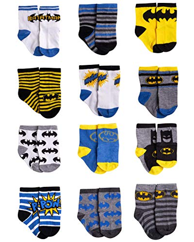 DC Comics Baby Boys Superhero 12 Pack Socks: Batman, Superman, Justice League (Newborn/Infants)