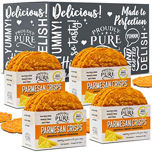 Proudly Pure Keto Snacks Food Parmesan Cheese Crisps Bread (Original Flavor) Healthy Low Carb Crunchy Chips, Natural Aged Zero Sugar (Wheat,Soy,Gluten) FREE Crackers