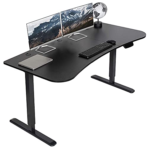 Book Cover VIVO Electric Height Adjustable 63 x 32 inch Stand Up Desk, Complete Active Workstation with 3 Section Black Table Top, Black Frame, Touch Screen Controller, DESK-KIT-2E1B