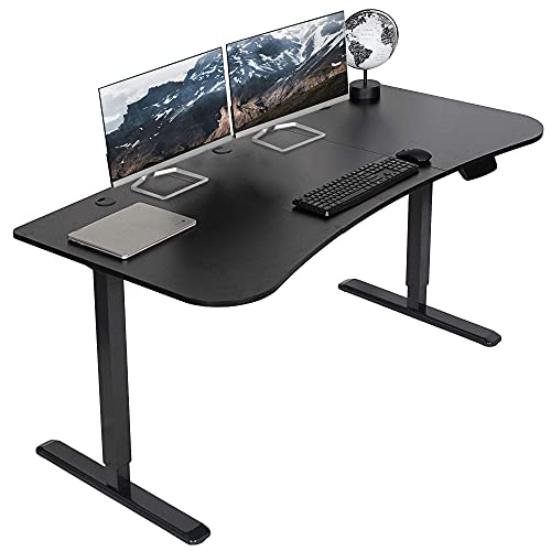 VIVO Electric Height Adjustable 63 x 32 inch Stand Up Desk, Complete Active Workstation with 3 Section Black Table Top, Black Frame, Touch Screen Controller, DESK-KIT-2E1B