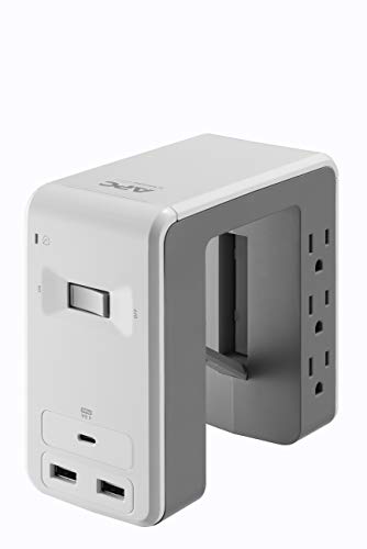 APC Desk Mount Power Station PE6U21W, U-Shaped Surge Protector with USB Ports (3), Desk Clamp, 6 Outlet, 1080 Joules White