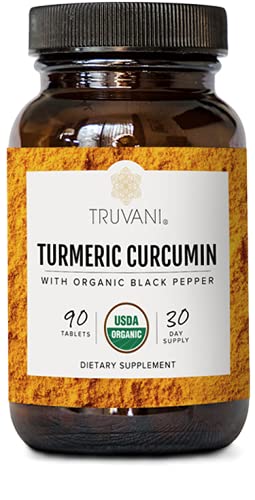 Book Cover Truvani Organic Turmeric Curcumin Tablets - Enhanced with Black Pepper (30 Servings, 1,350 mg Each)