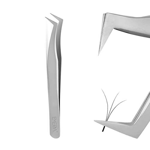 Eyelash Extension Tweezers for Volume Lashes Professional Precision Stainless Steel VETUS 6A-SA Mega Curved L Angled Tips Flat Lashing Tweezer Tools for Individual Eye Lash Extensions 3d Fan Supplies