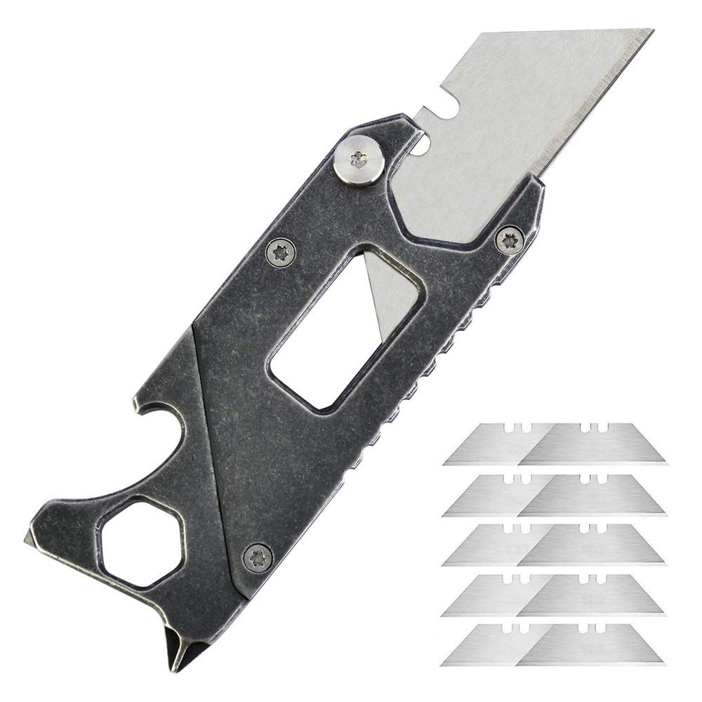 Utility Knife, Multi-Tool Pocket Knife with Bottle Opener, Windshield Glass Breaker, Wrenches and Phillips Screwdriver, Great EDC Gadgets for Office, Camping, Backpacking, Hiking