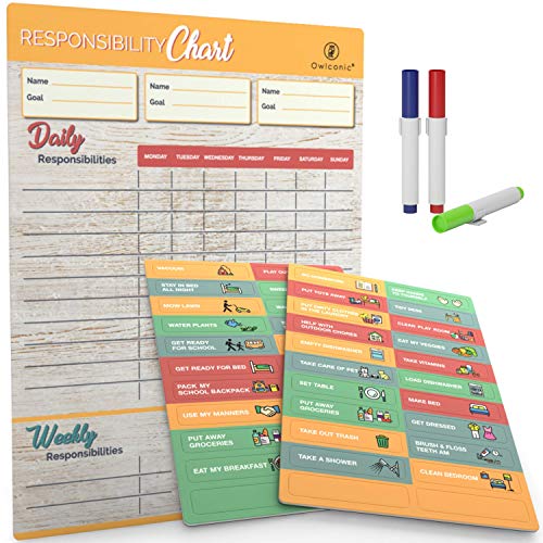 Book Cover Magnetic Sticker Reward Responsibility Chore Chart for Multiple Kids. Behavior at Home Calendar, Dry Erase Family Planner with Weekly Chores. Perfect Schedule Board for Toddler to Teen.
